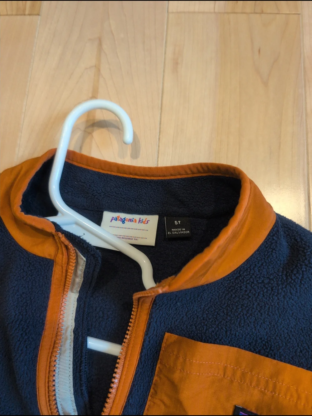 Patagonia Navy Fleece Jacket with Orange Trim - Picture 3 of 3
